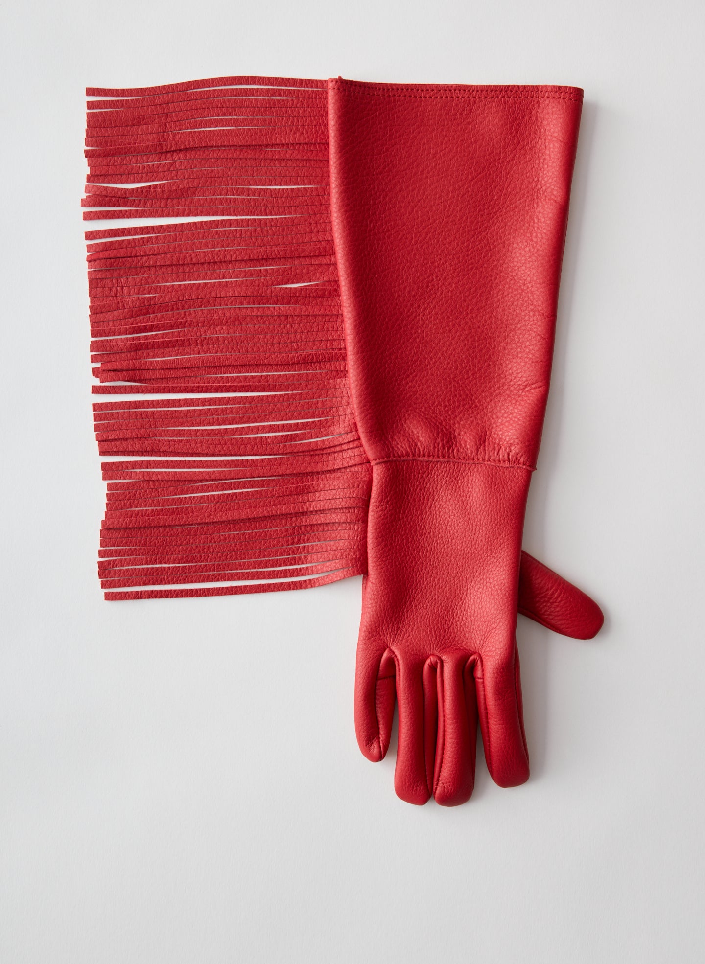 Long Fringe Leather Glove - Red Long Fringe Leather Gloves