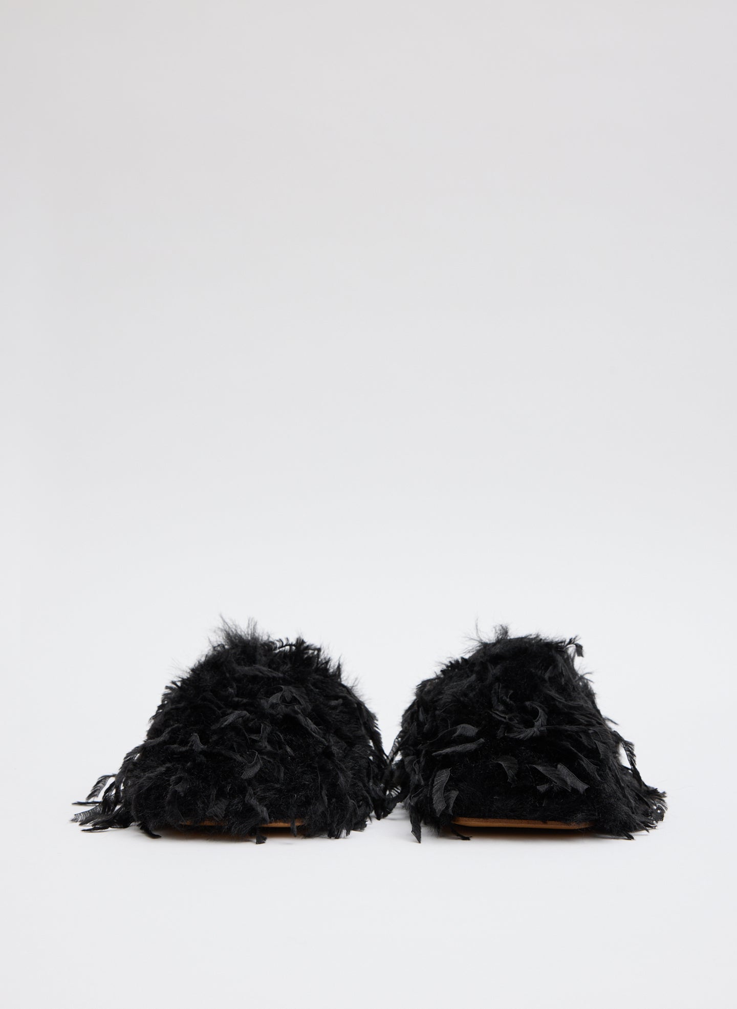 Black Faux Feather Granger Slide - feathered slide, front view 