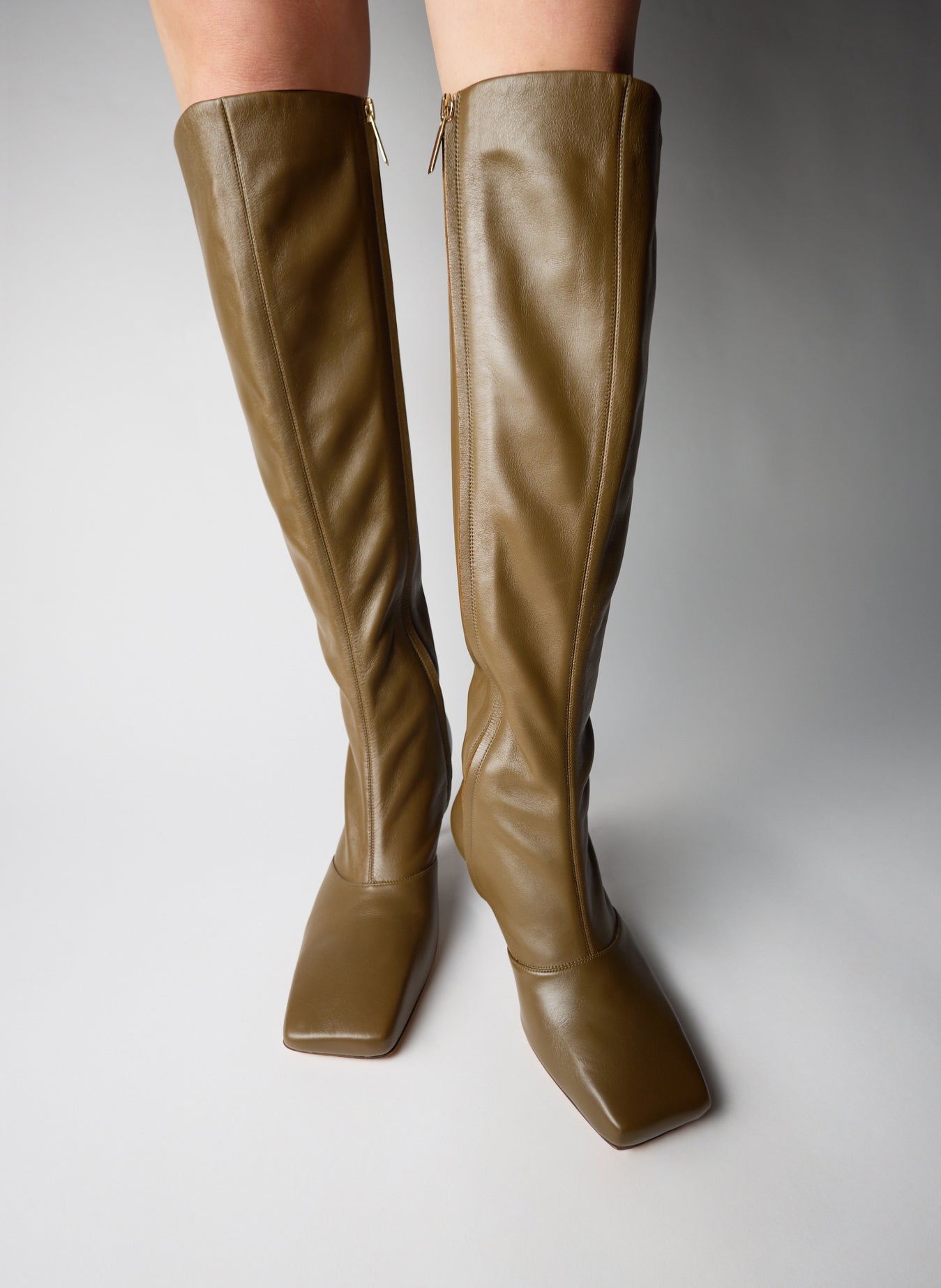 Brannon Leather Heeled Boot - tall boot - on model