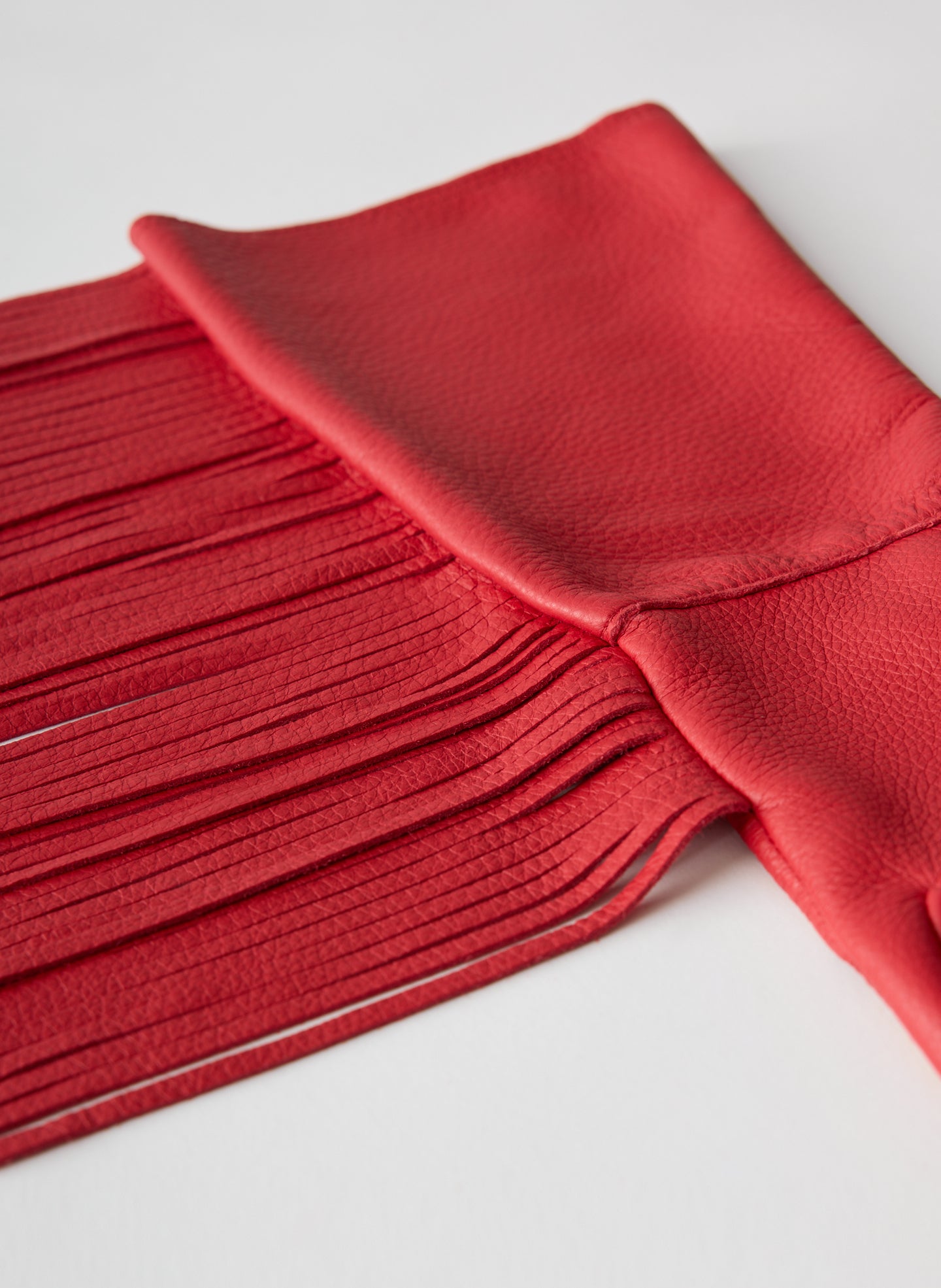 Red Long Fringe Leather Gloves