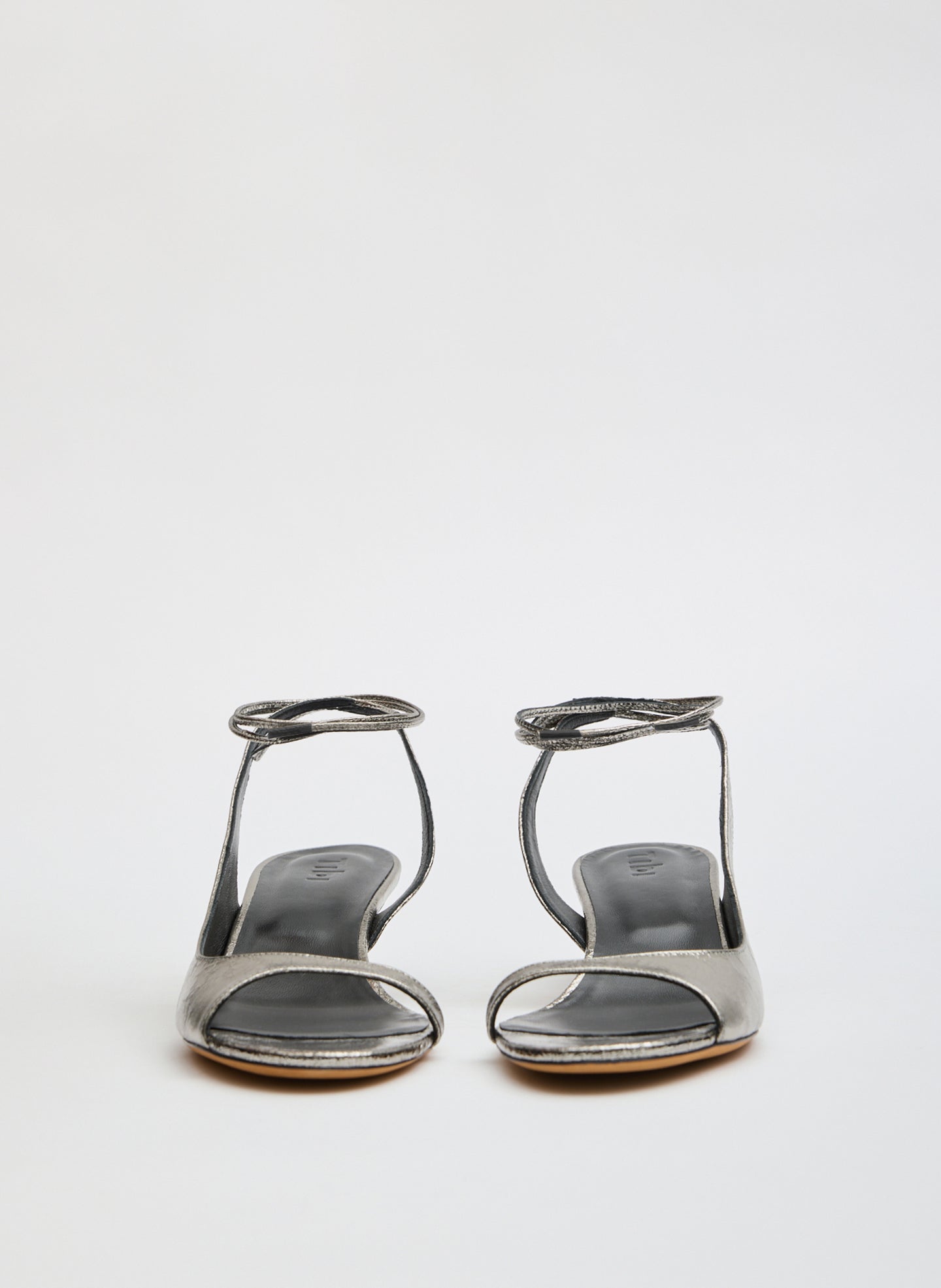 Grey Metallic Leather Keating Open Toe Low Heel - front view