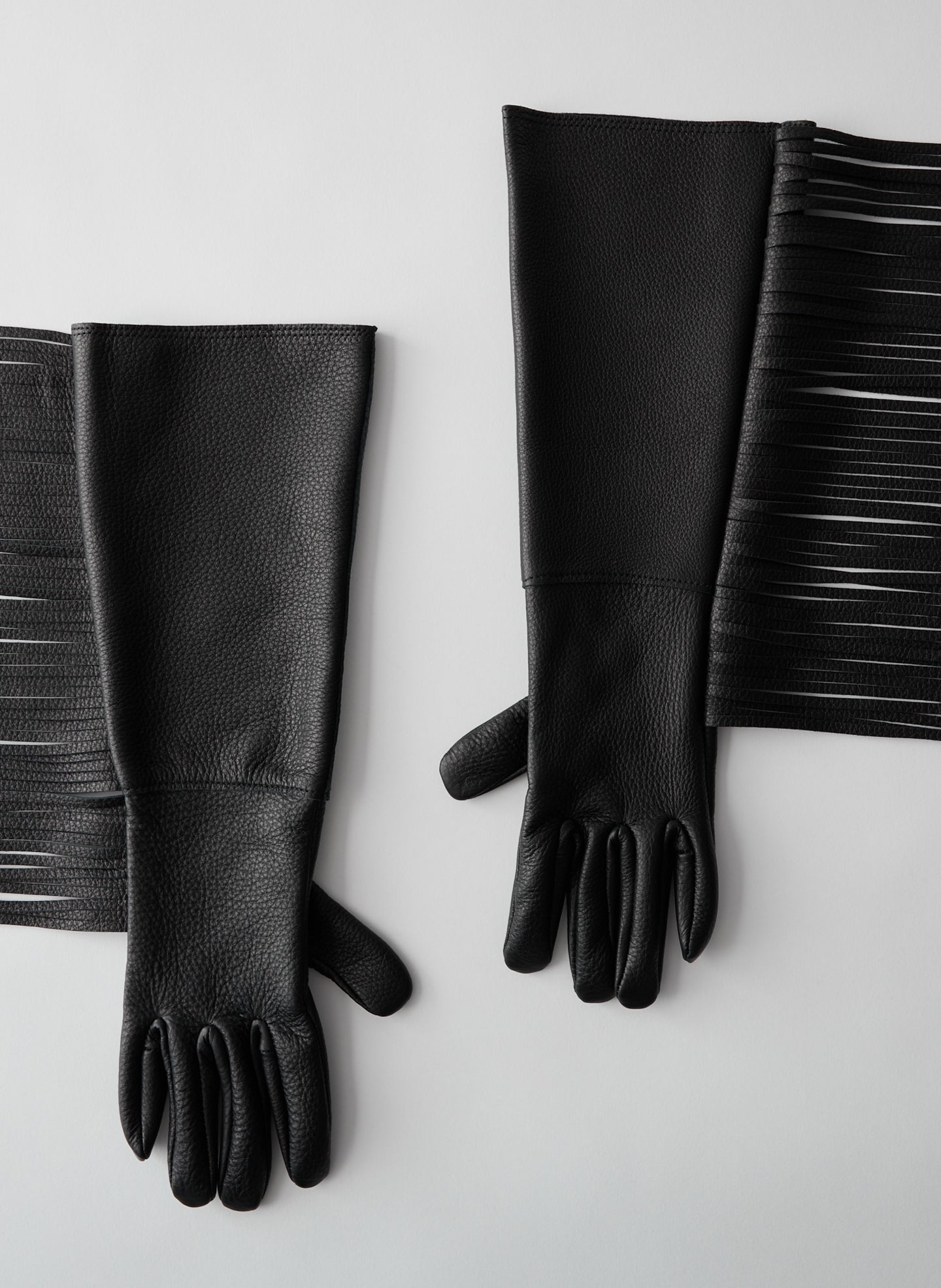 Black Long Fringe Leather Gloves