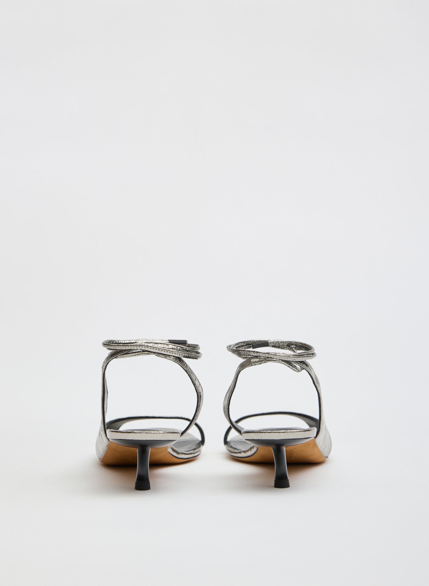 Grey Metallic Leather Keating Open Toe Low Heel - back view