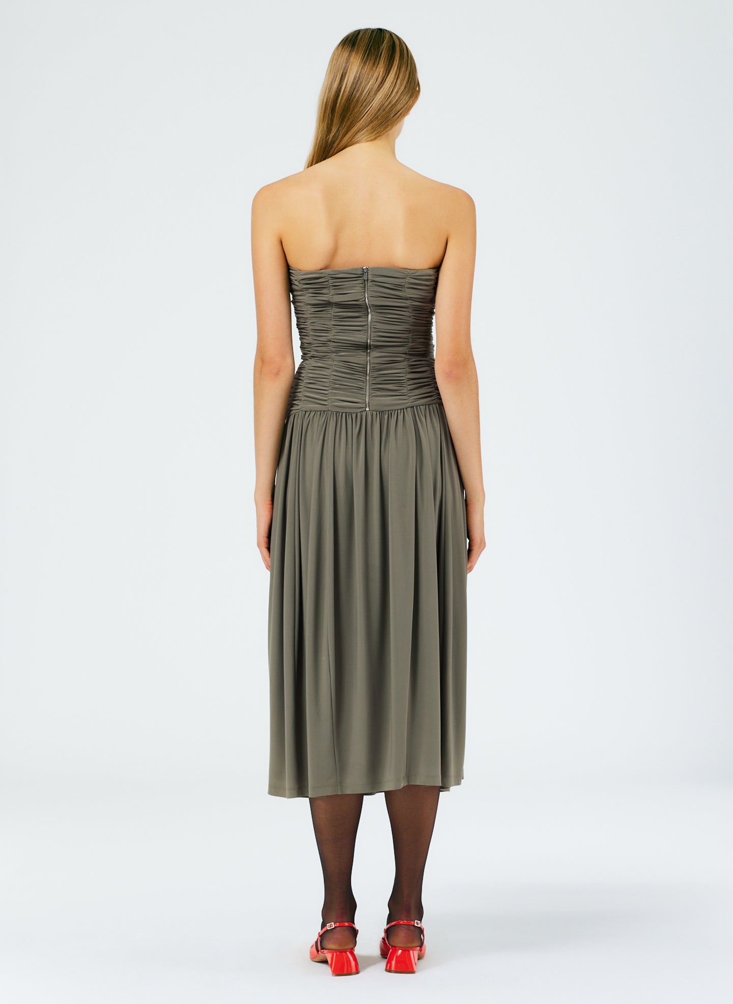 Drapey Jersey Ruched Strapless Dress Tibi Official Drapey Jersey Ruched Strapless Dress Tibi Official