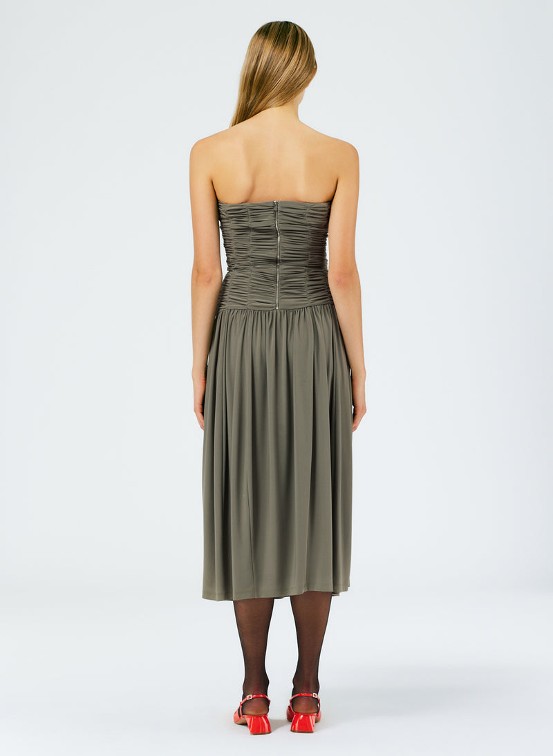 Drapey Jersey Ruched Strapless Dress Granite-5