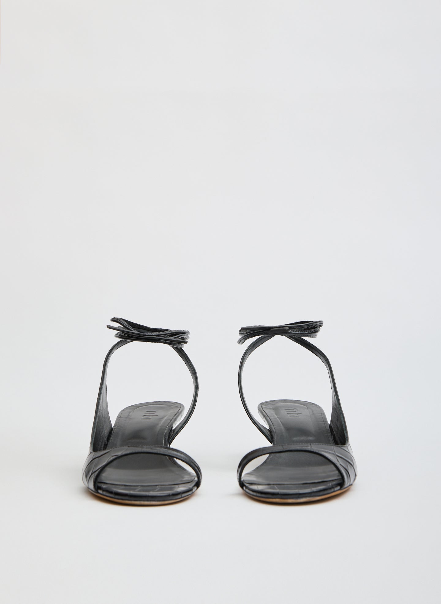 Black Crocodile Embossed Leather Open Toe Heel - front view