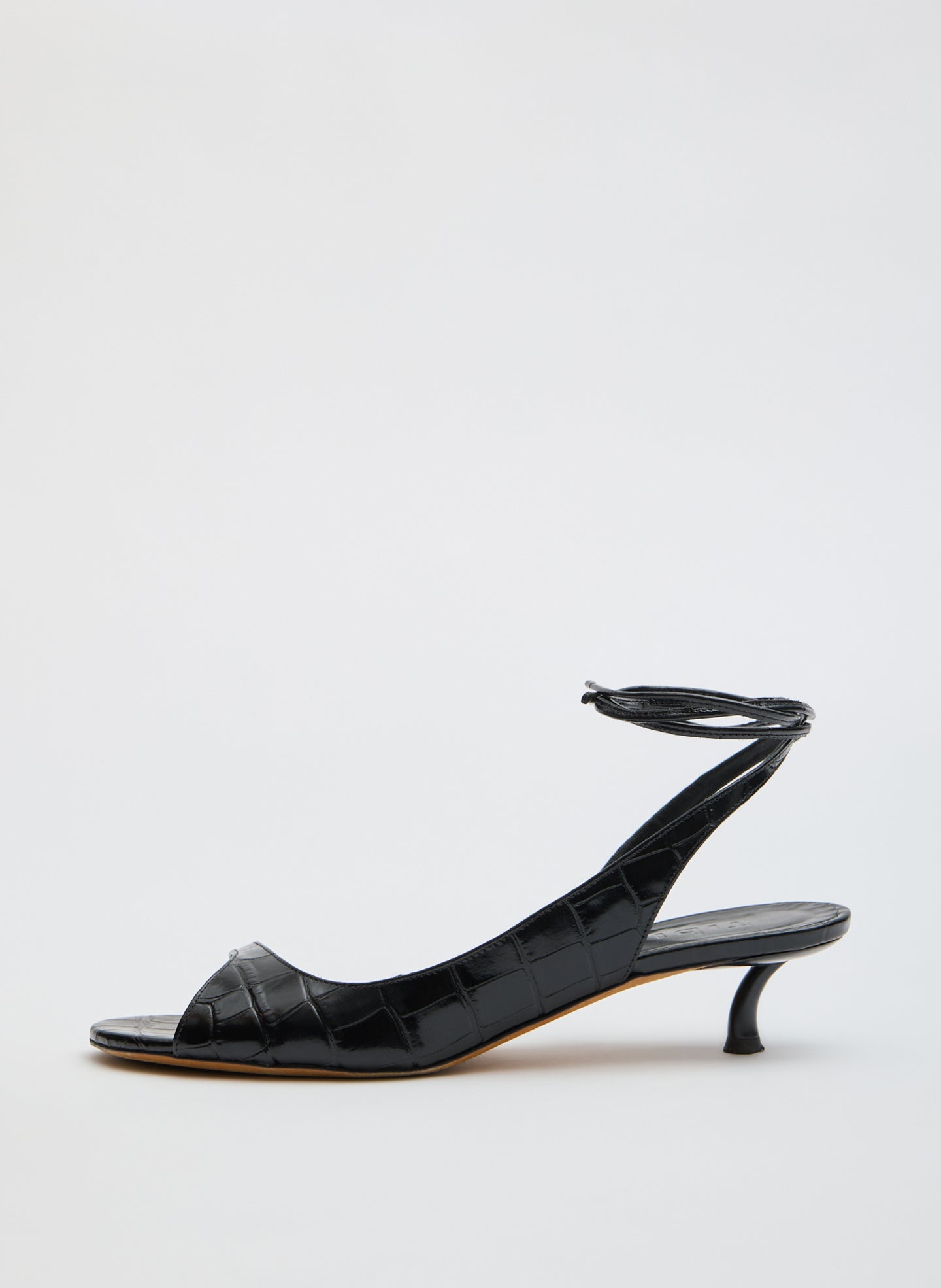 Keating Heel Crocodile Embossed - Black Crocodile Embossed Leather Open Toe Heel - side view