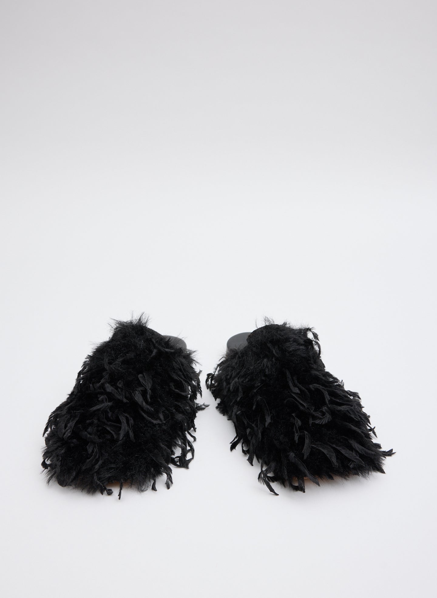 Black Faux Feather Granger Slide - feathered slide, front view 