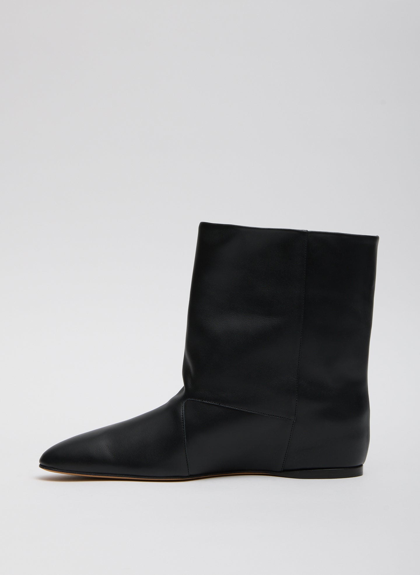 Black Bux Boot - slouchy short leather boot, side view