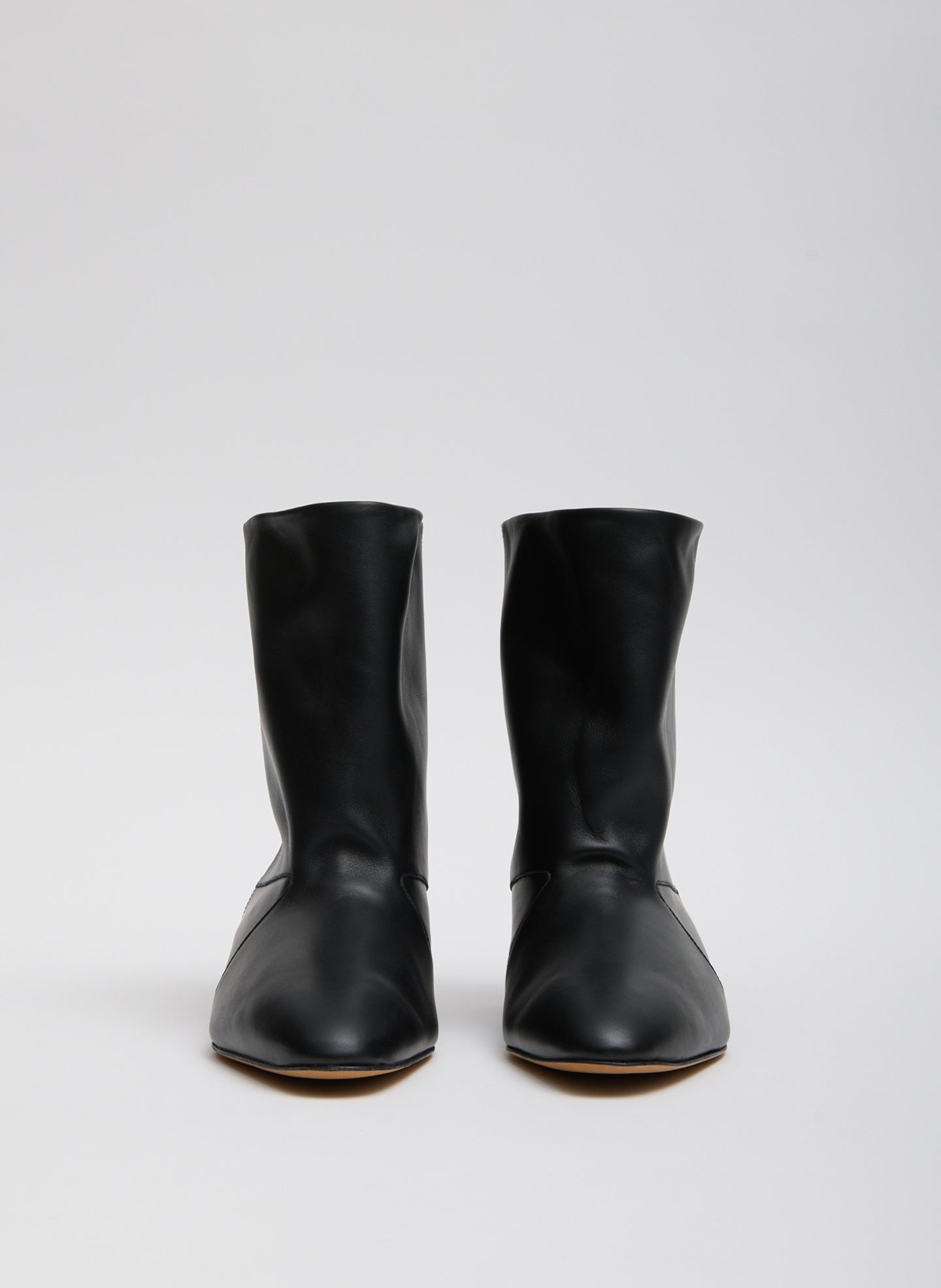 Black Bux Boot - slouchy short leather boot, front view