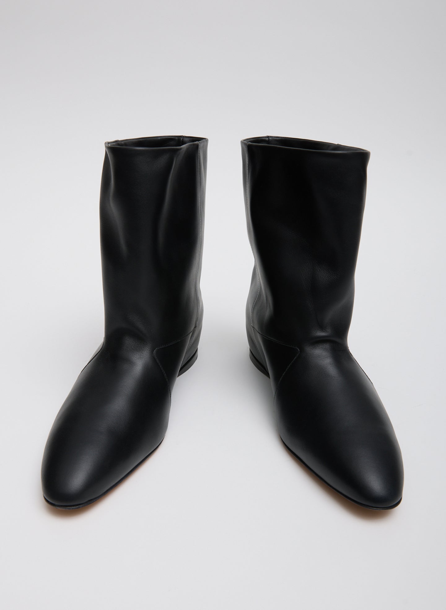 Black Bux Boot - slouchy short leather boot, front view