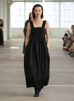 Linen Cotton Voile Sculpted Dress Black-3