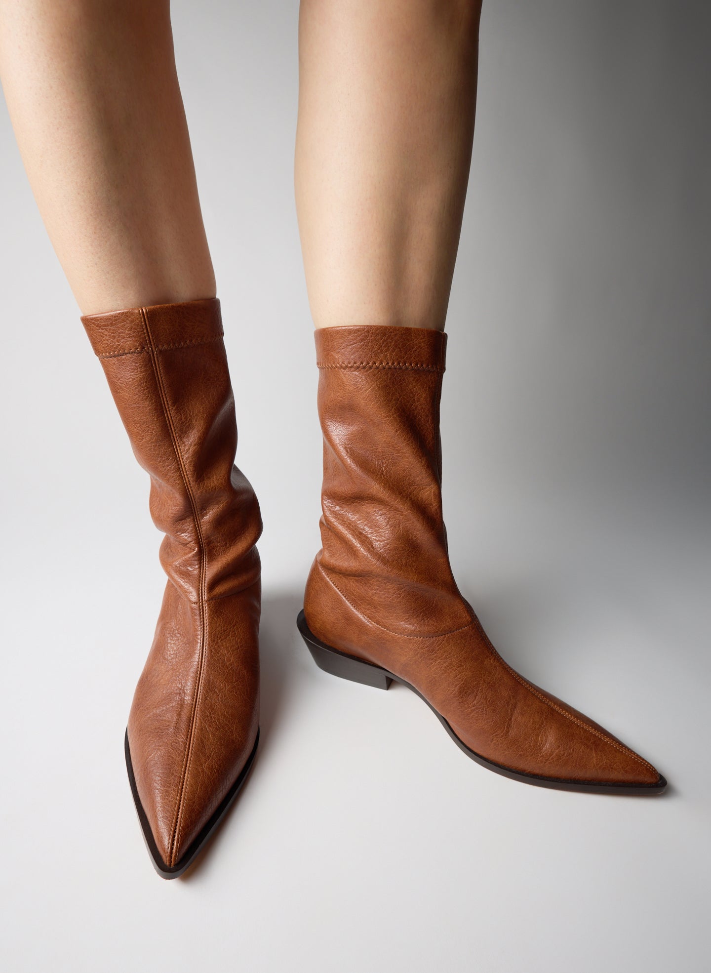 Cognac Brown Faux Leather Leo Boot - low ankle boot, on model