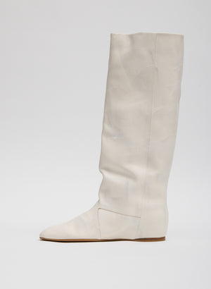 Jasper White Kuda Boot - slouchy, knee-high leather boot, side view