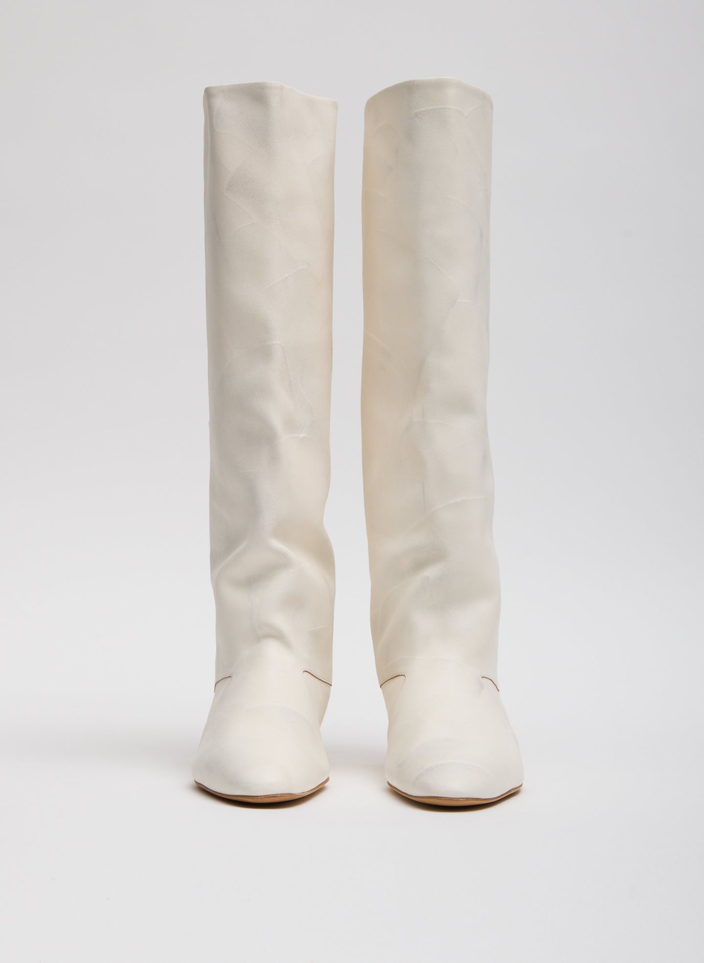 Jasper White Kuda Boot - slouchy, knee-high leather boot, front view