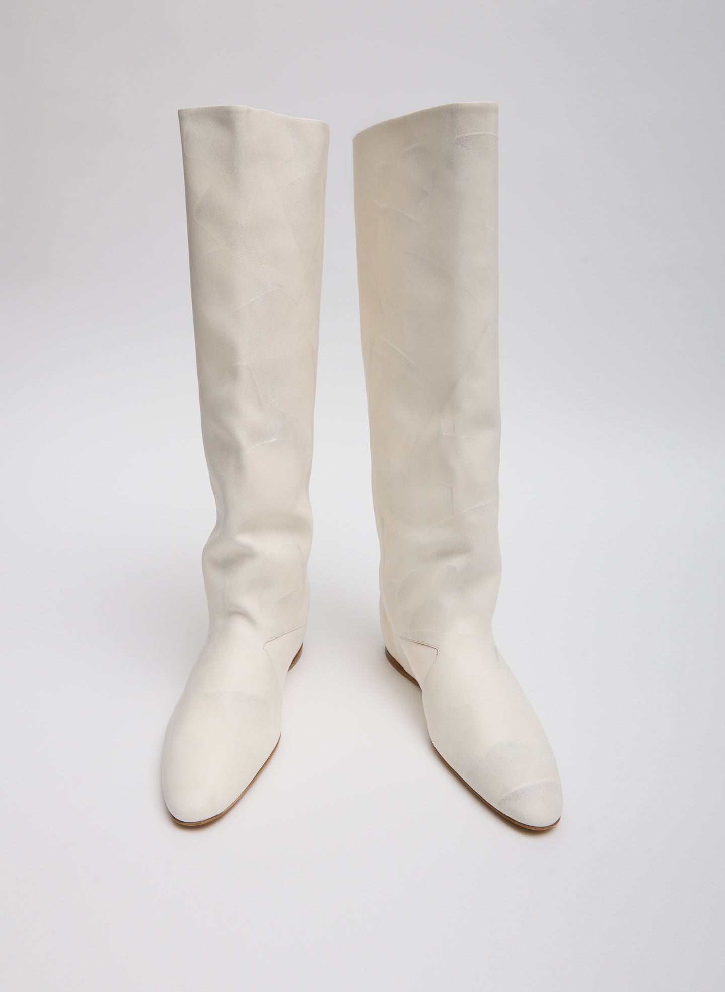 Jasper White Kuda Boot - slouchy, knee-high leather boot, front view