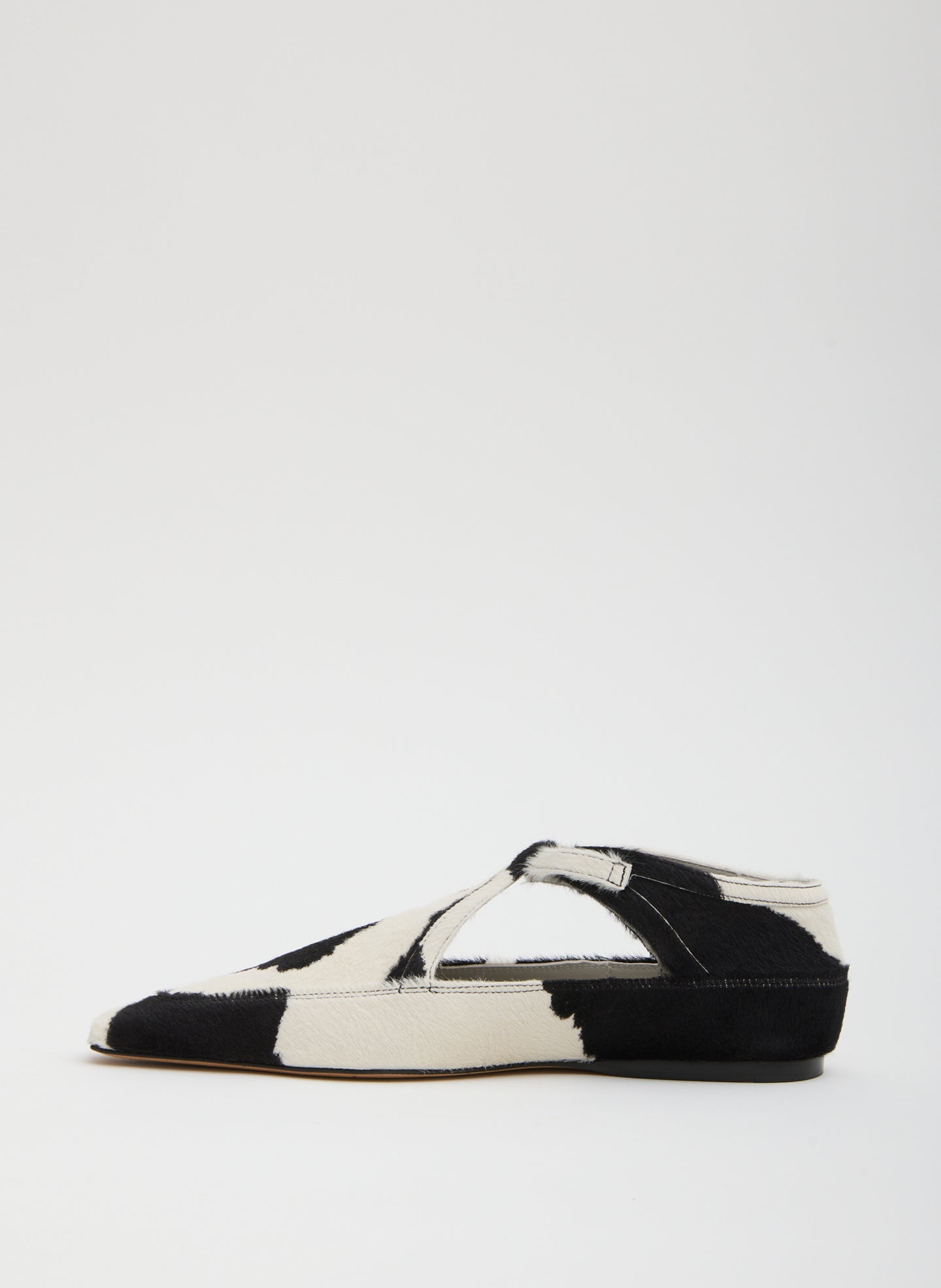 Cow Print Somerset Flat - pointed toe, calf hair, side view