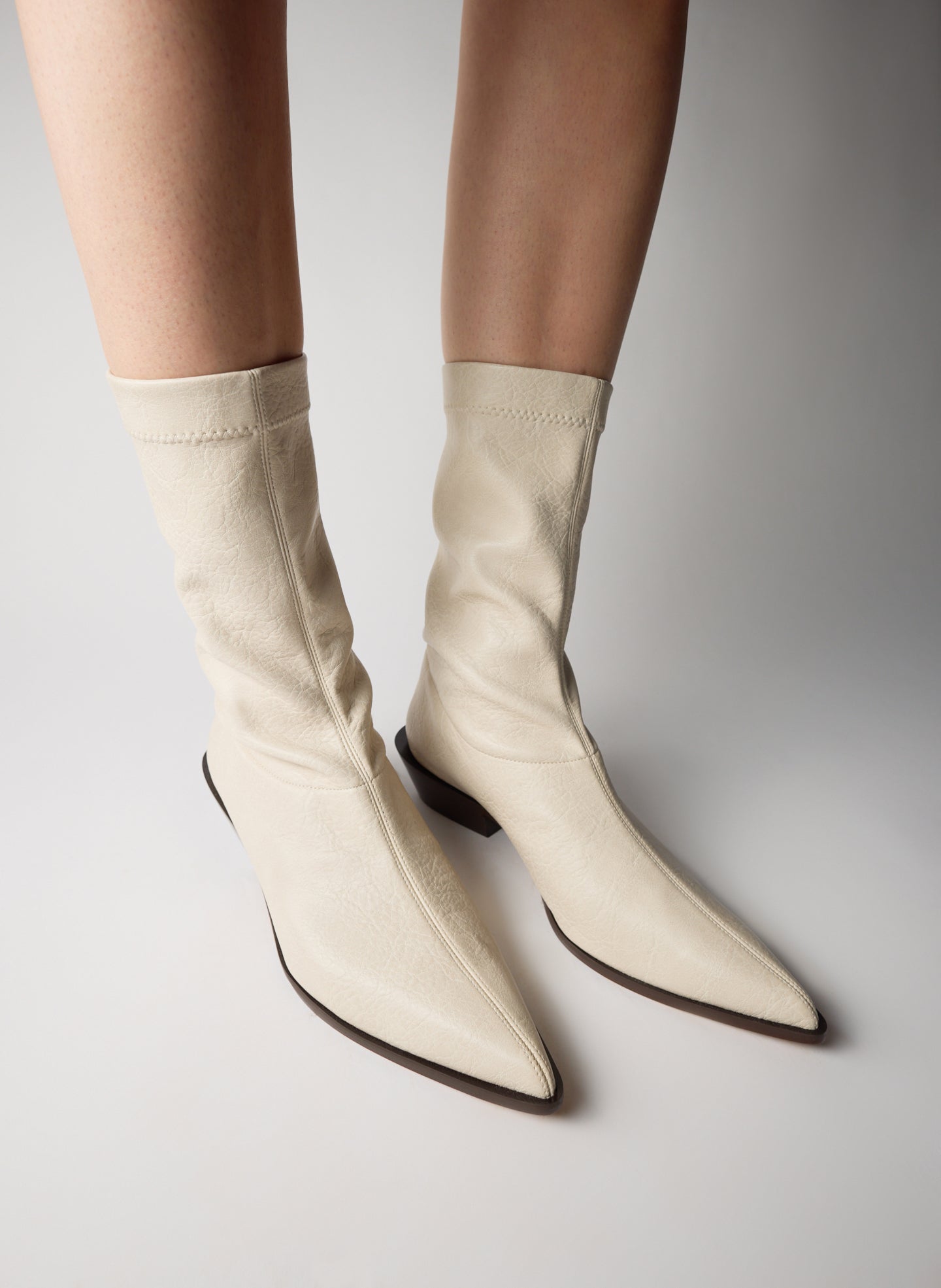 Off White Faux Leather Leo Boot - low ankle boot, on model