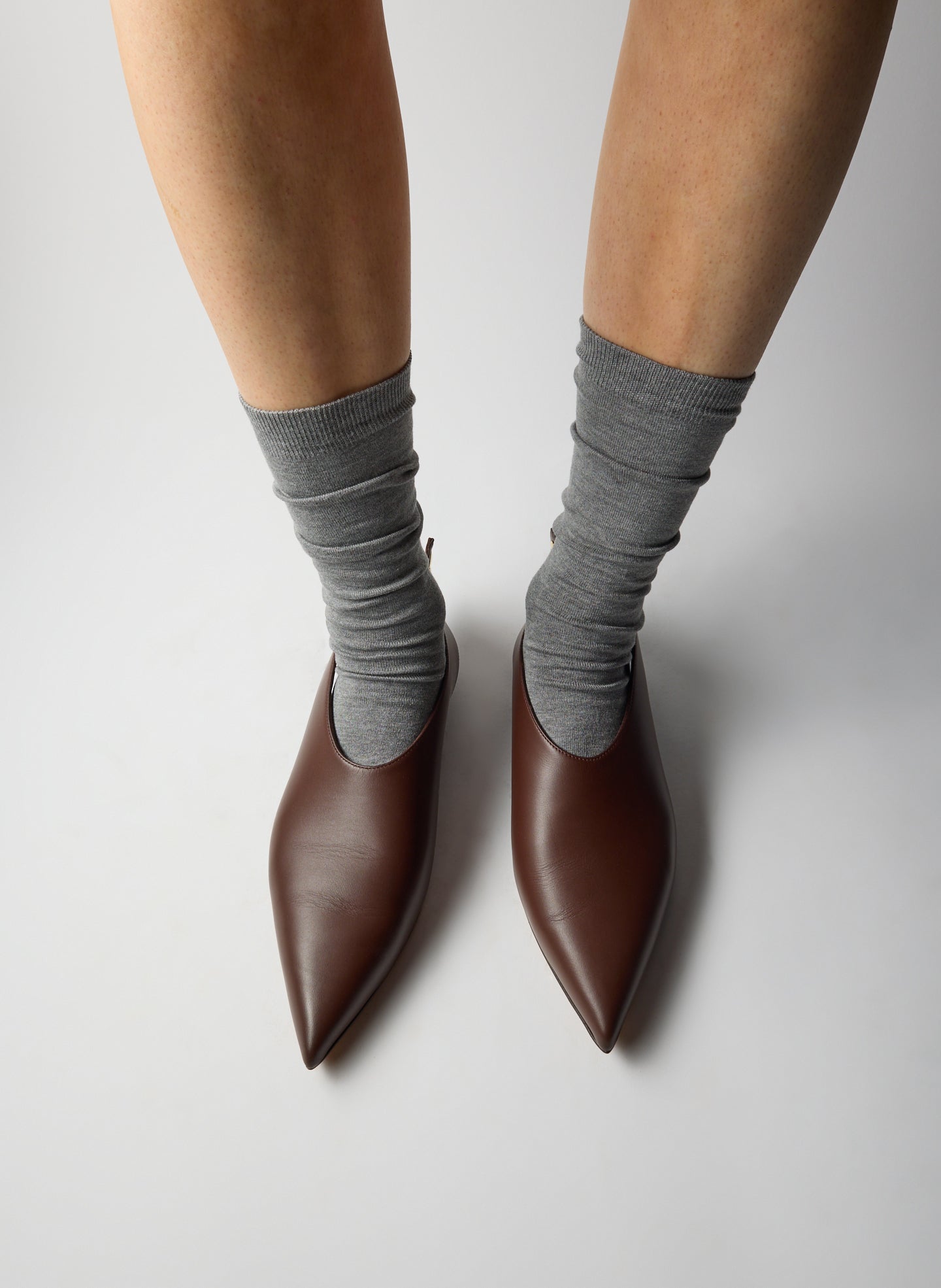Brown Norbert Flat - leather, pointed toe, on model