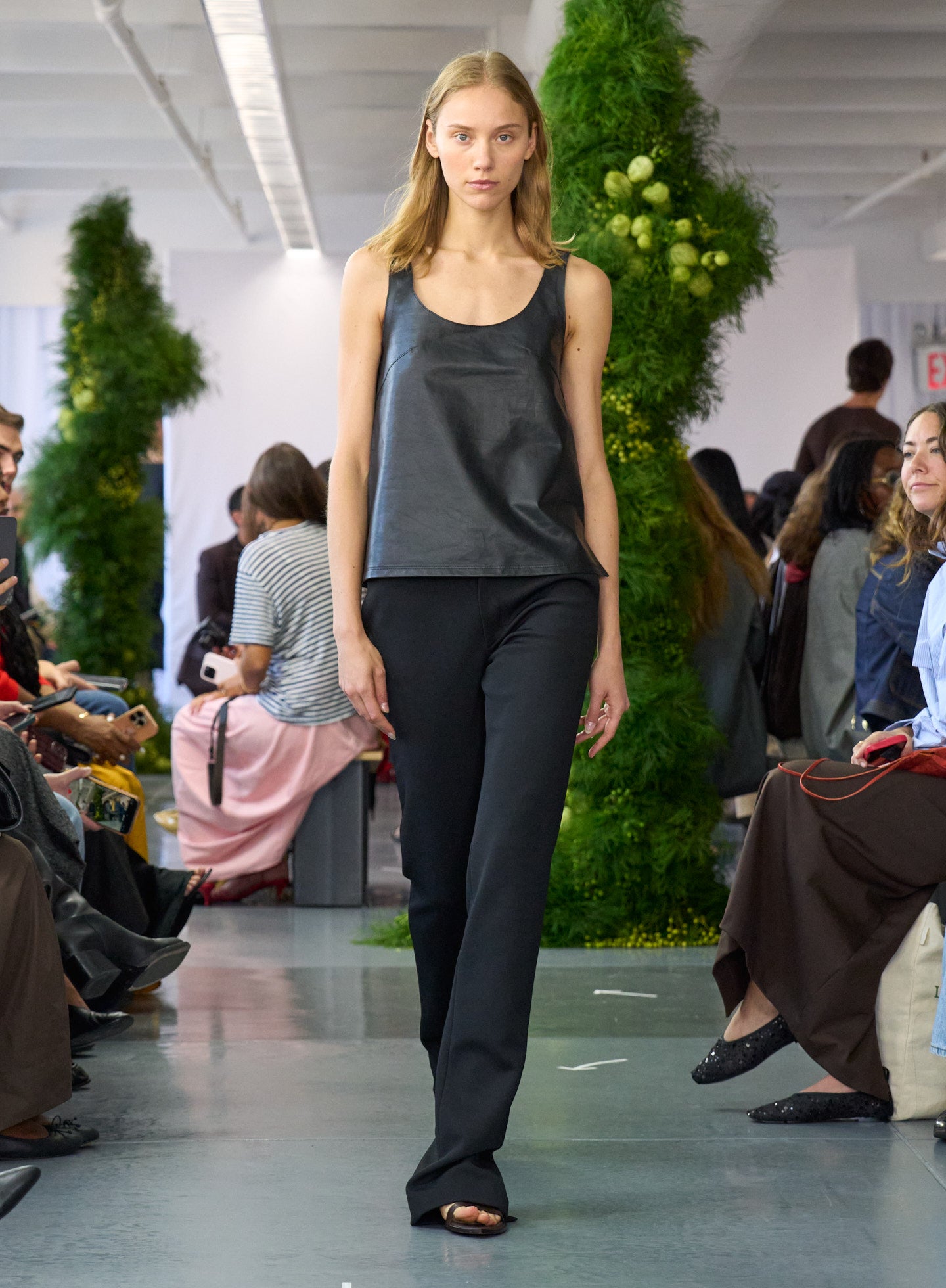 Black Lightweight Leather Tank Top - on runway