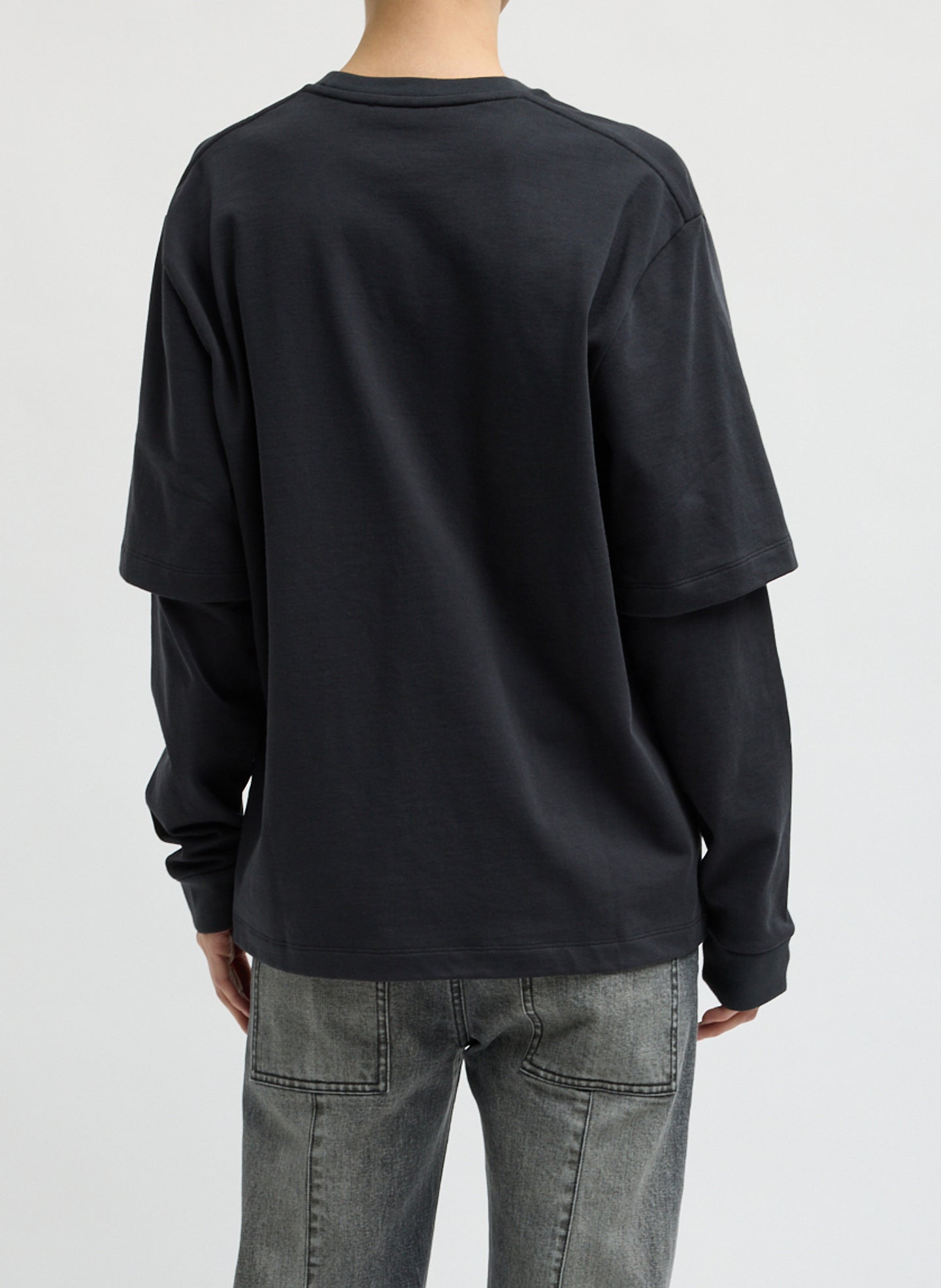 Black Perfect Unisex Double Layer Long Sleeve T-Shirt - back view on model