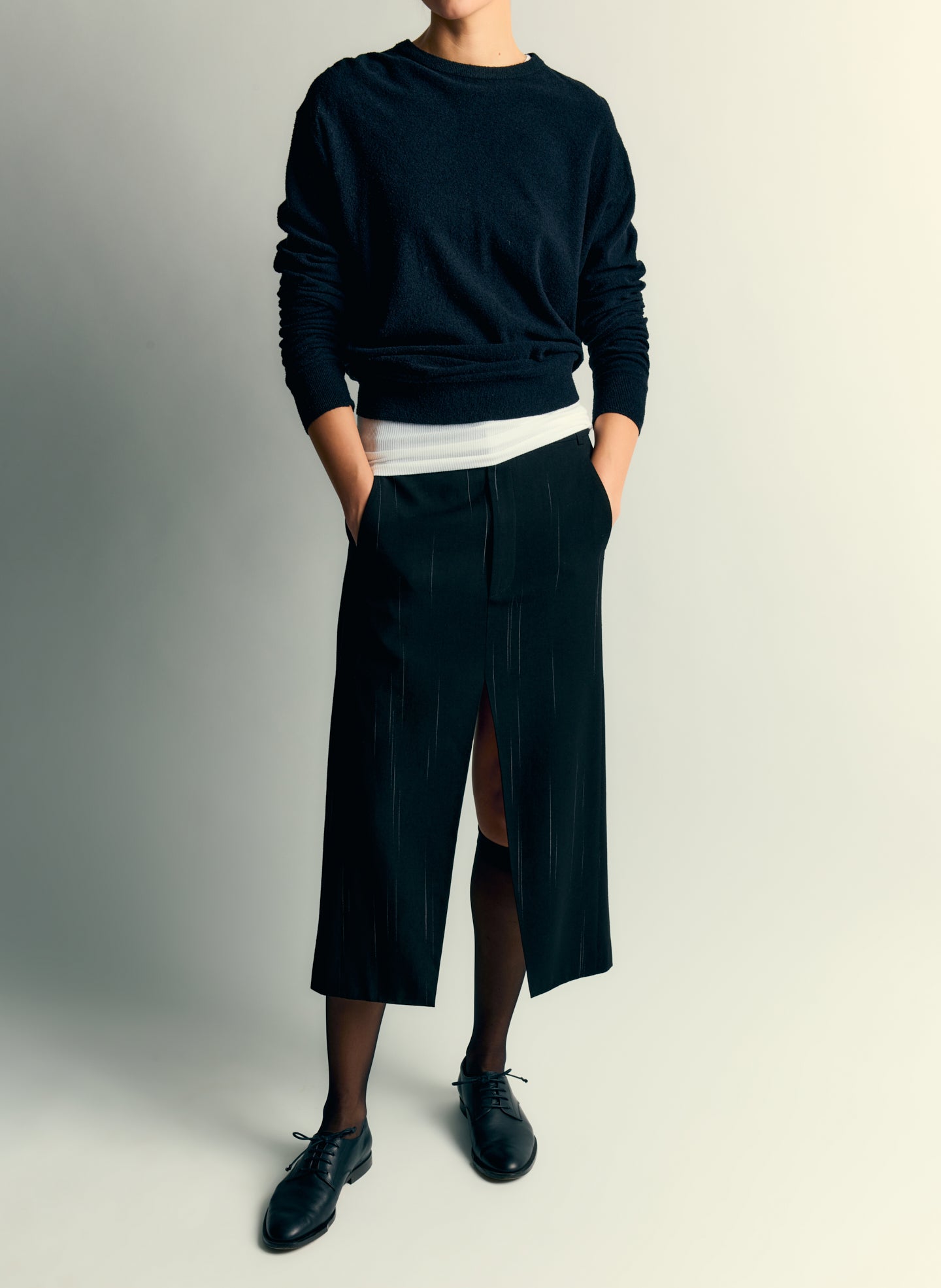 Viscose Suiting Midi Trouser Skirt and Detached Shirt - editorial campaign on model