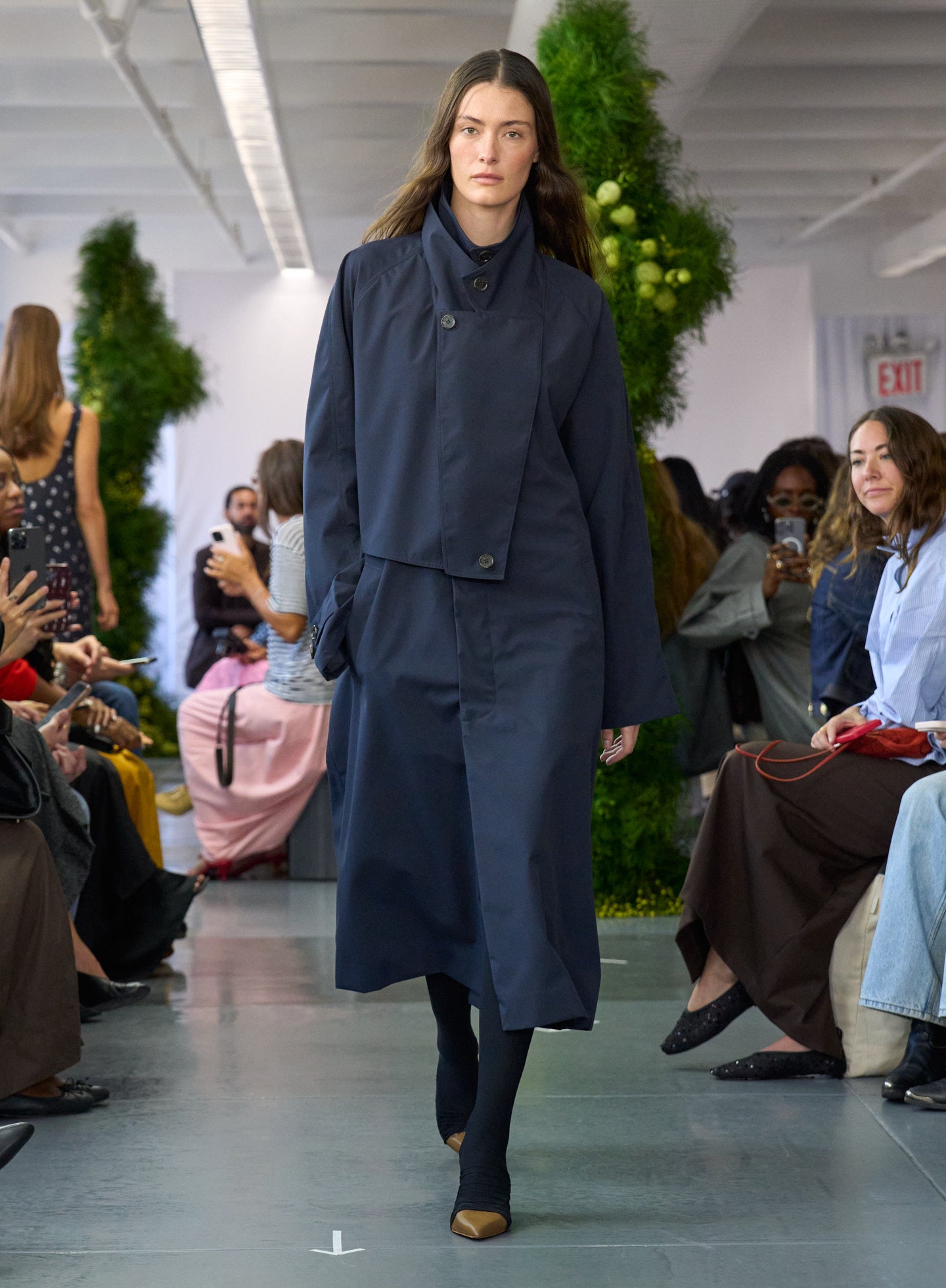 Navy Double Collar Frank Trench - runway shot on model