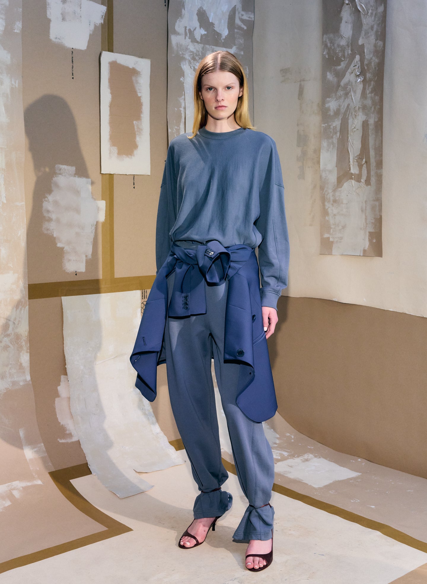 Blue Grey Light Weight Sweatshirting Winslow Pant - editorial image on model
