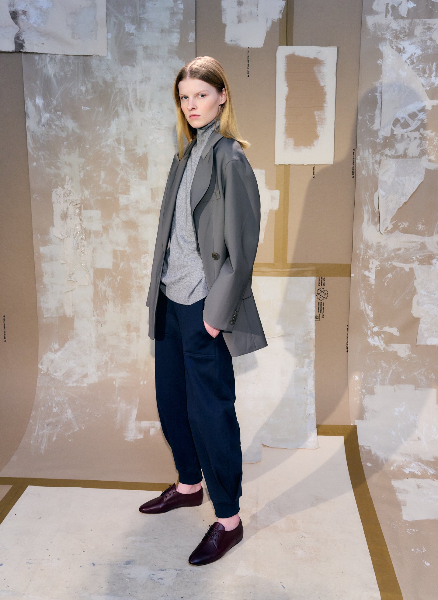 Navy Calder Sweatpant - editorial image on model