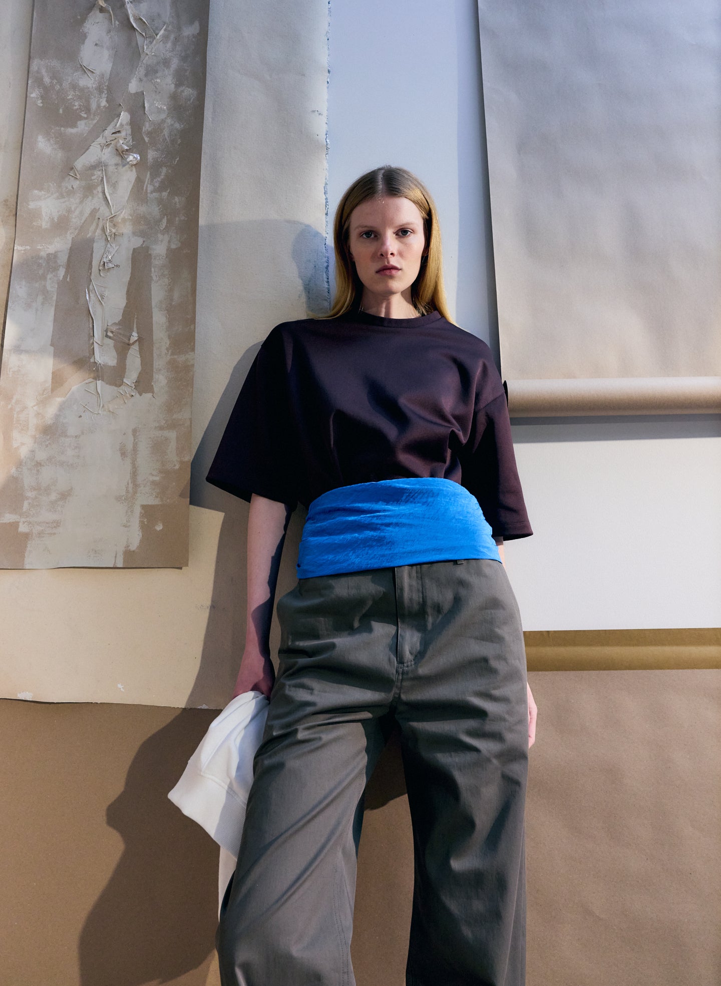 Brown Active Knit Easy T-Shirt - oversized tee, editorial image on model