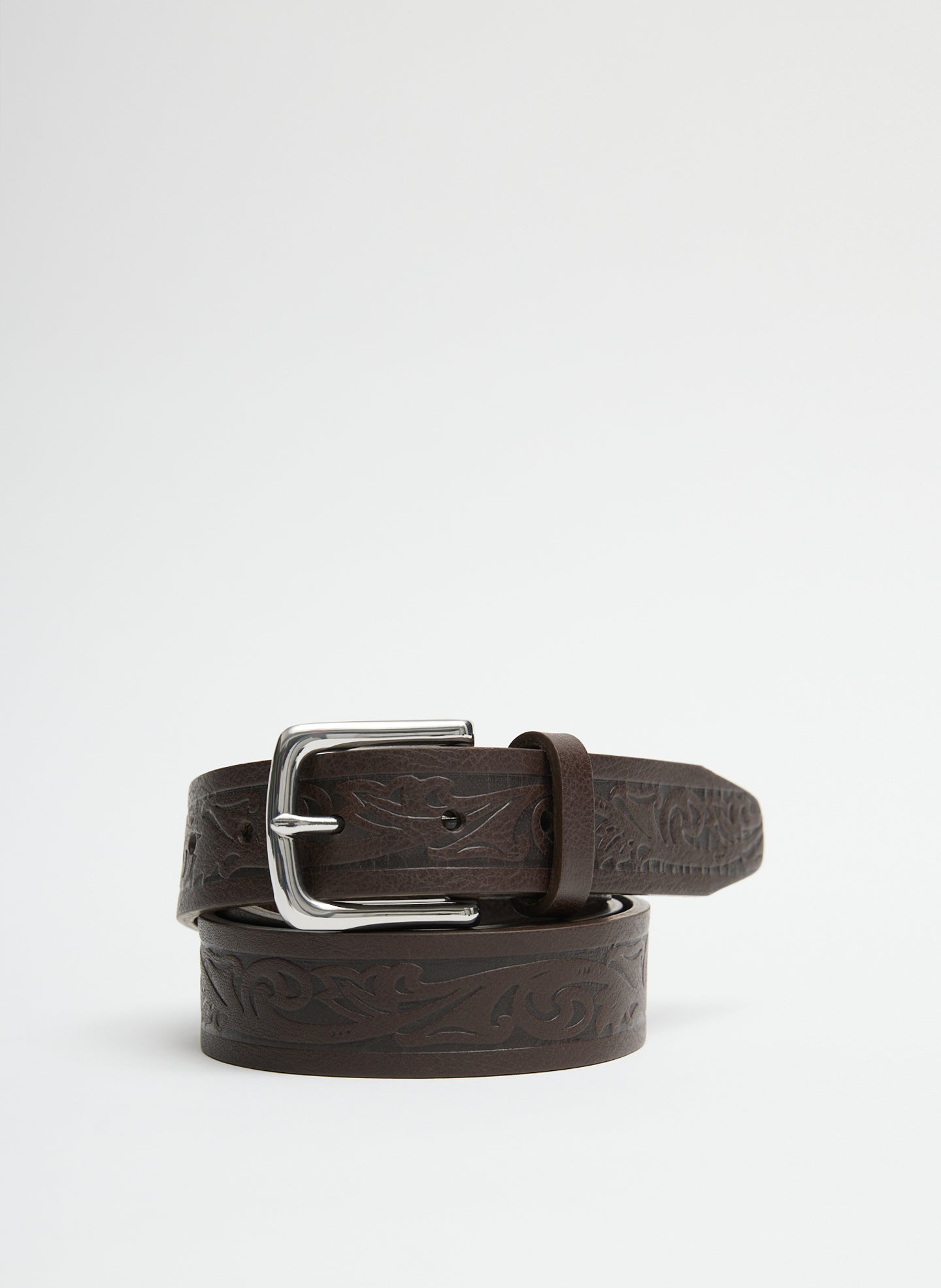 Classic Men's Tooled Leather Belt - Dark Brown-1