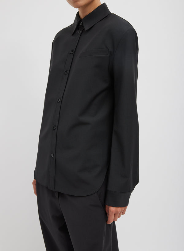 Recycled Tropical Wool Detached Shirt - Black-1