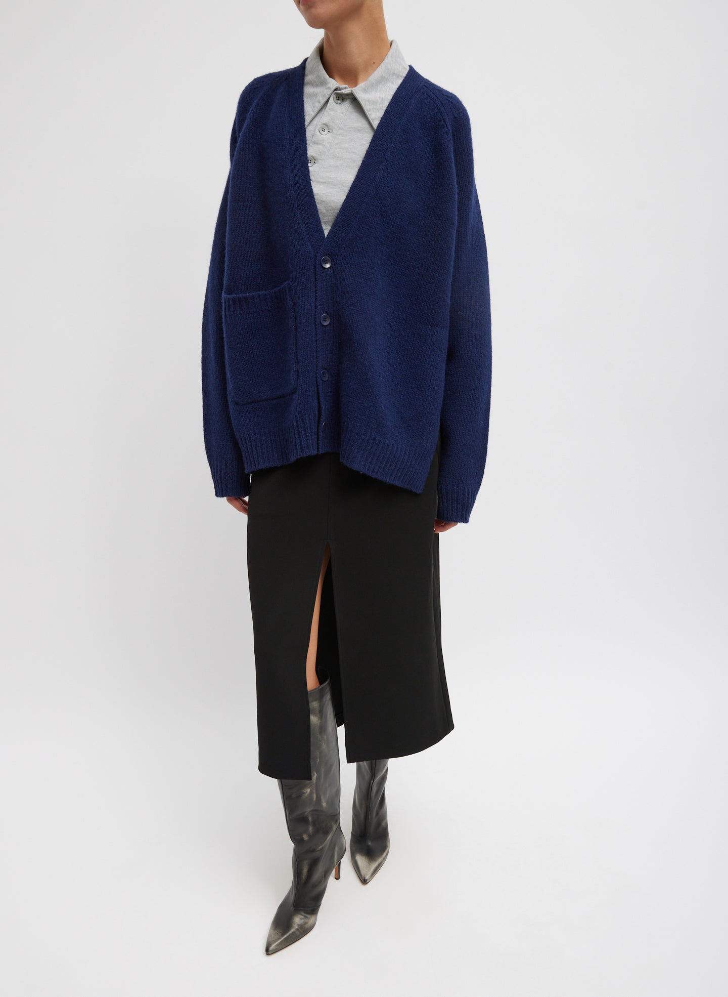 Soft Lambswool Half Cardigan - Navy-1