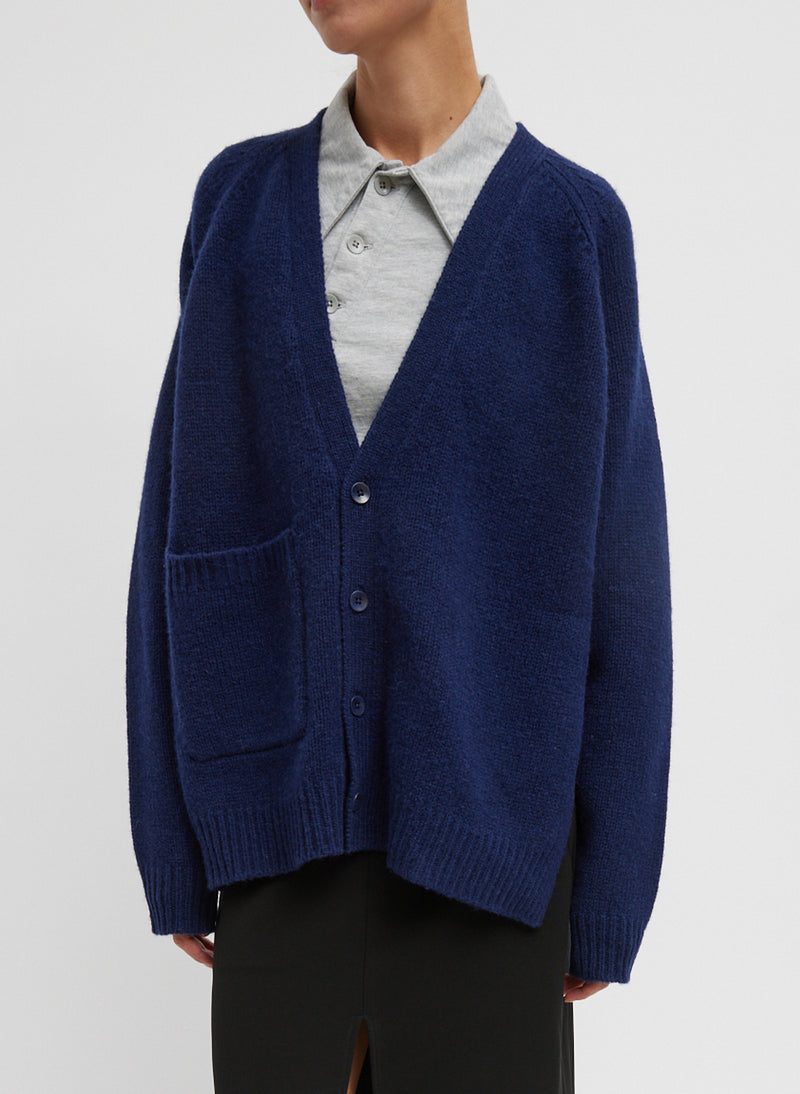 Soft Lambswool Half Cardigan Navy-3