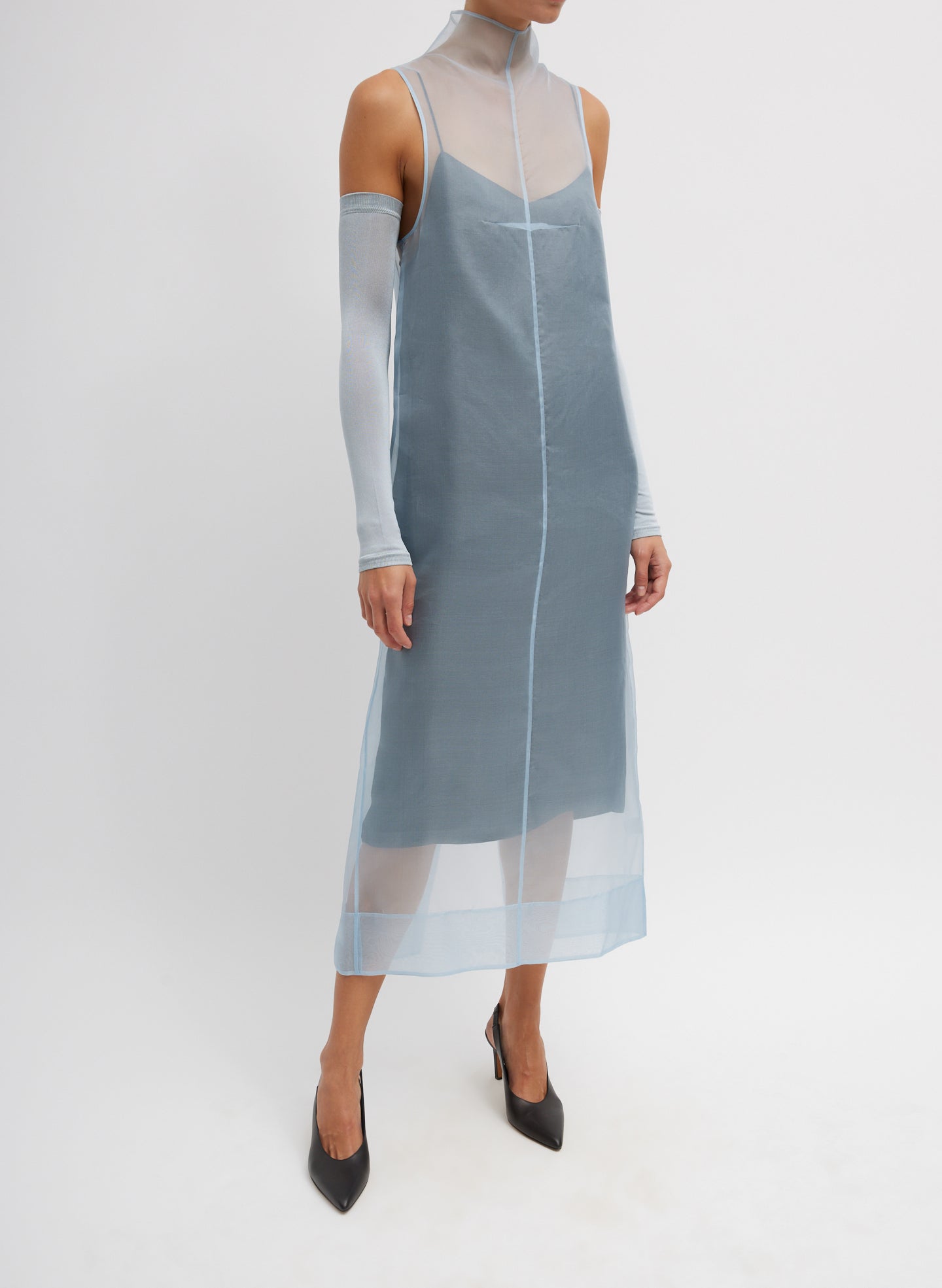 Melee Crepe V-Neck Dress With Organza Lining Tibi Official Melee Crepe V-Neck Dress With Organza Lining Tibi Official