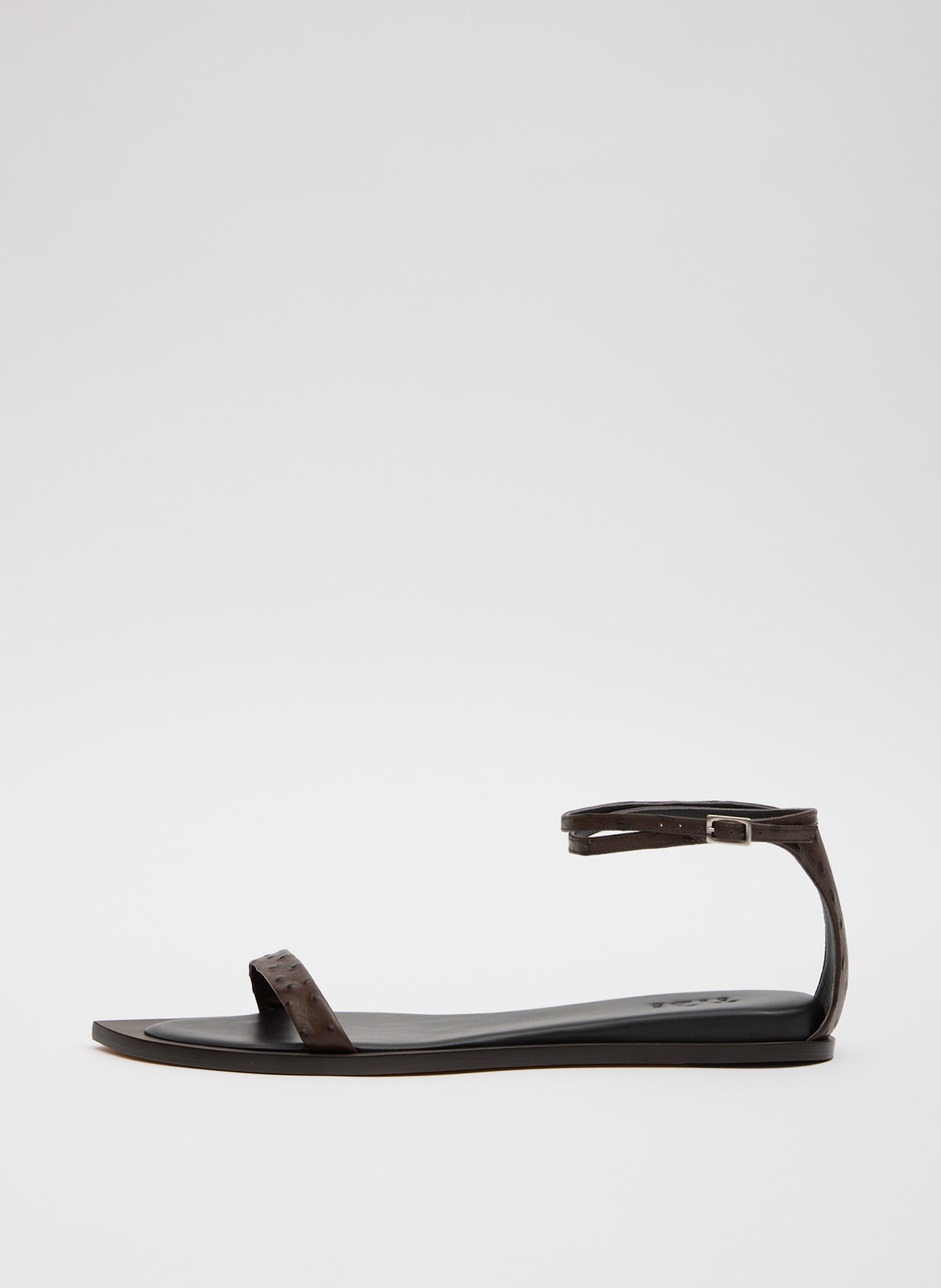 Ostrich Print Aldwyn Sandal - Brown Ostrich Print Aldwyn Sandal - leather strappy sandal, side view