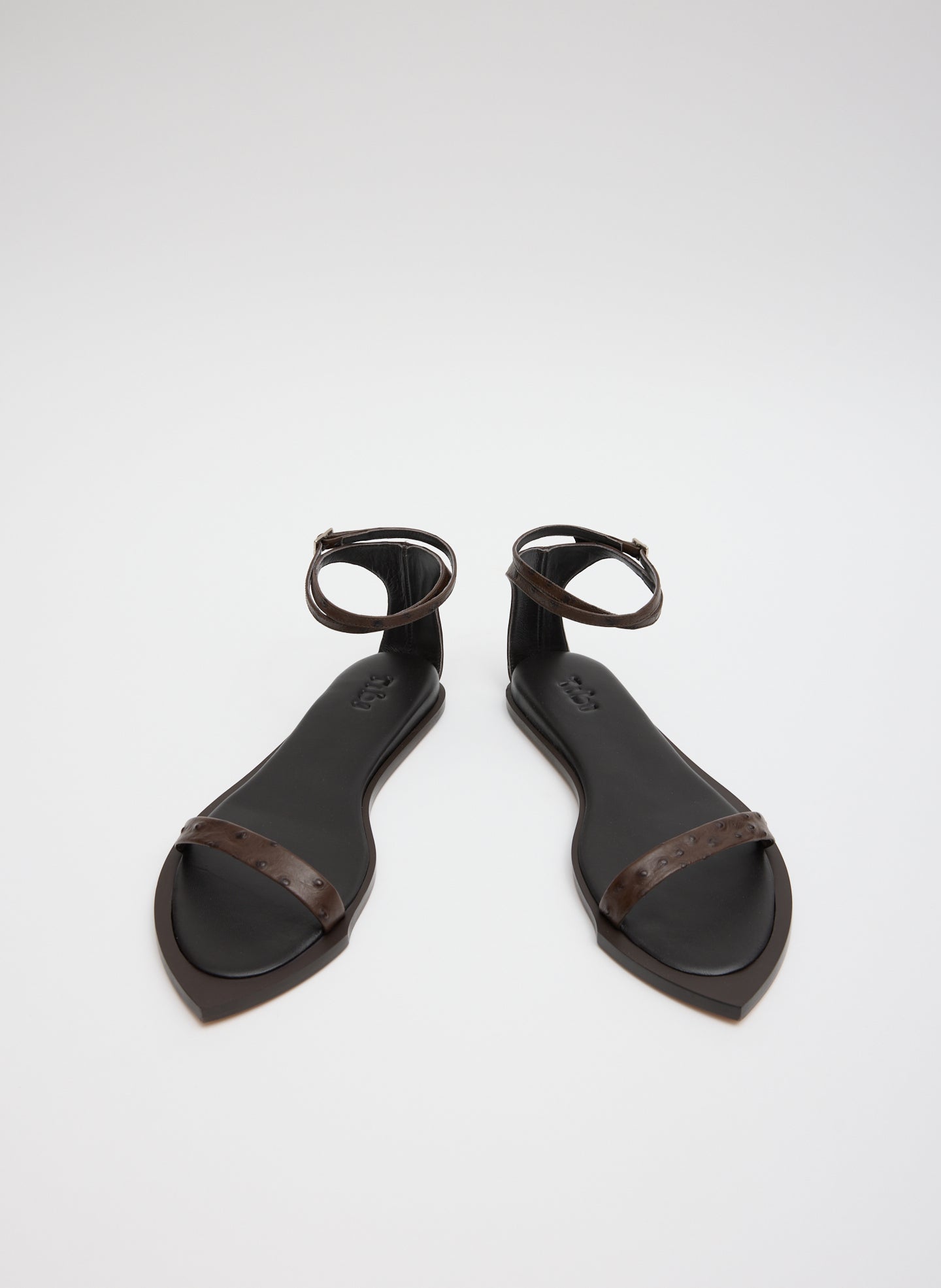 Brown Ostrich Print Aldwyn Sandal - leather strappy sandal, front view
