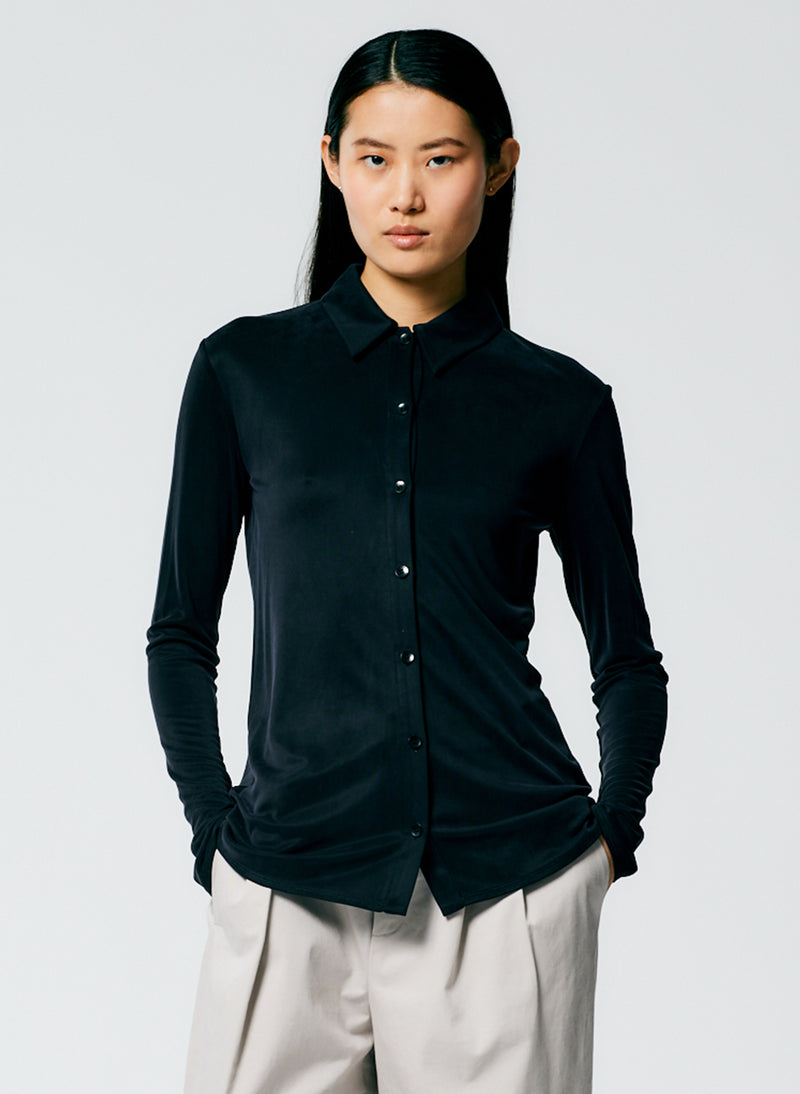 Deeba Cupro Slim Shirt Black-1