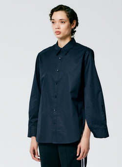 Eco Poplin Shirt With Inseam Vent Dark Navy-4