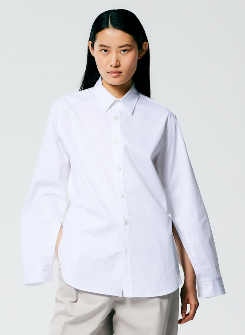 Eco Poplin Shirt With Inseam Vent White-1