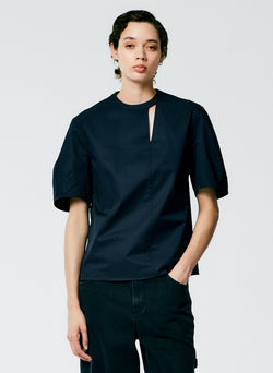 Eco Poplin Sculpted Sleeve Top With Cut Out Detail Dark Navy-1