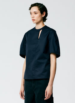 Eco Poplin Sculpted Sleeve Top With Cut Out Detail Dark Navy-2