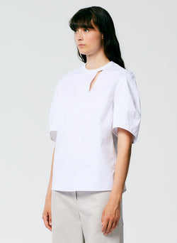 Eco Poplin Sculpted Sleeve Top With Cut Out Detail White-2