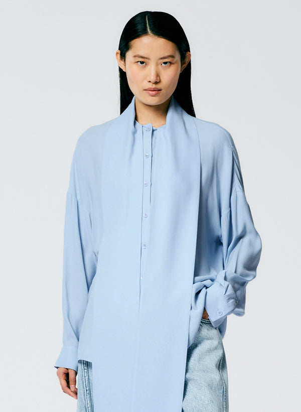 Feather Weight Eco Crepe Davenport Sculpted Shirt - Baby Blue-2