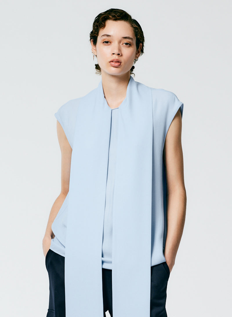 Feather Weight Eco Crepe Sleeveless Davenport Sculpted Shirt Baby Blue-2