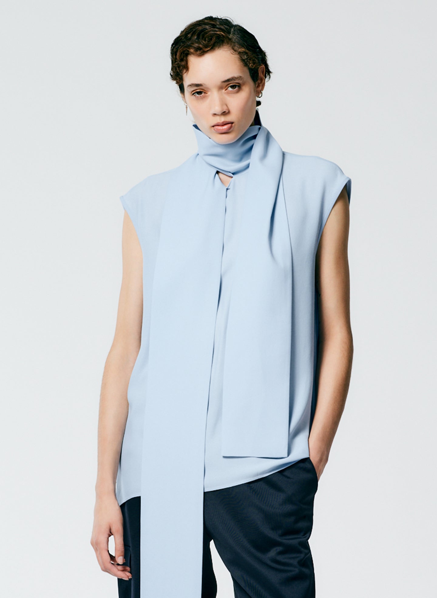 Feather Weight Eco Crepe Sleeveless Davenport Sculpted Shirt - Baby Blue-1