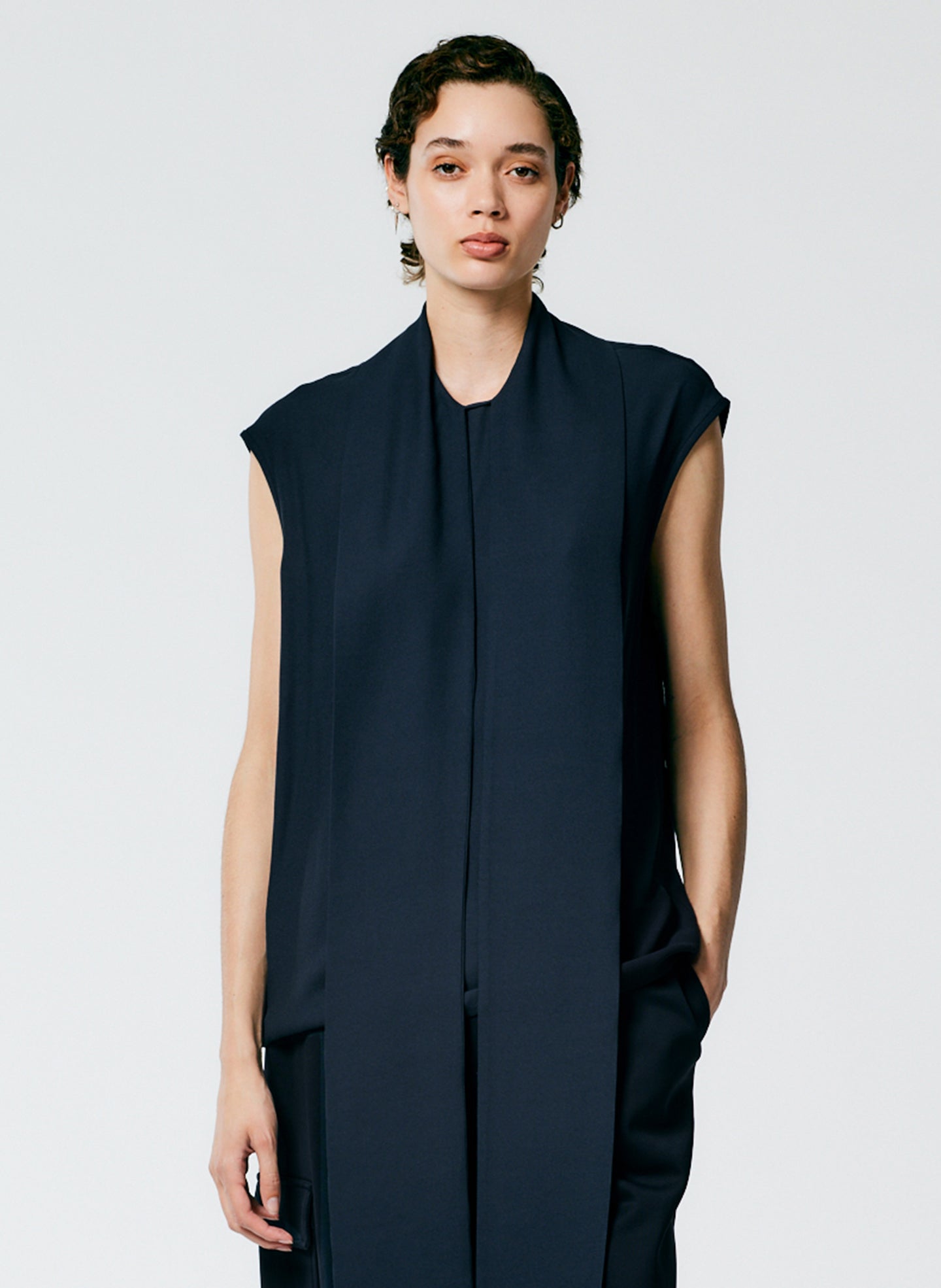 Feather Weight Eco Crepe Sleeveless Davenport Sculpted Shirt - Midnight Navy-1