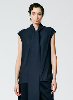 Feather Weight Eco Crepe Sleeveless Davenport Sculpted Shirt Midnight Navy-2