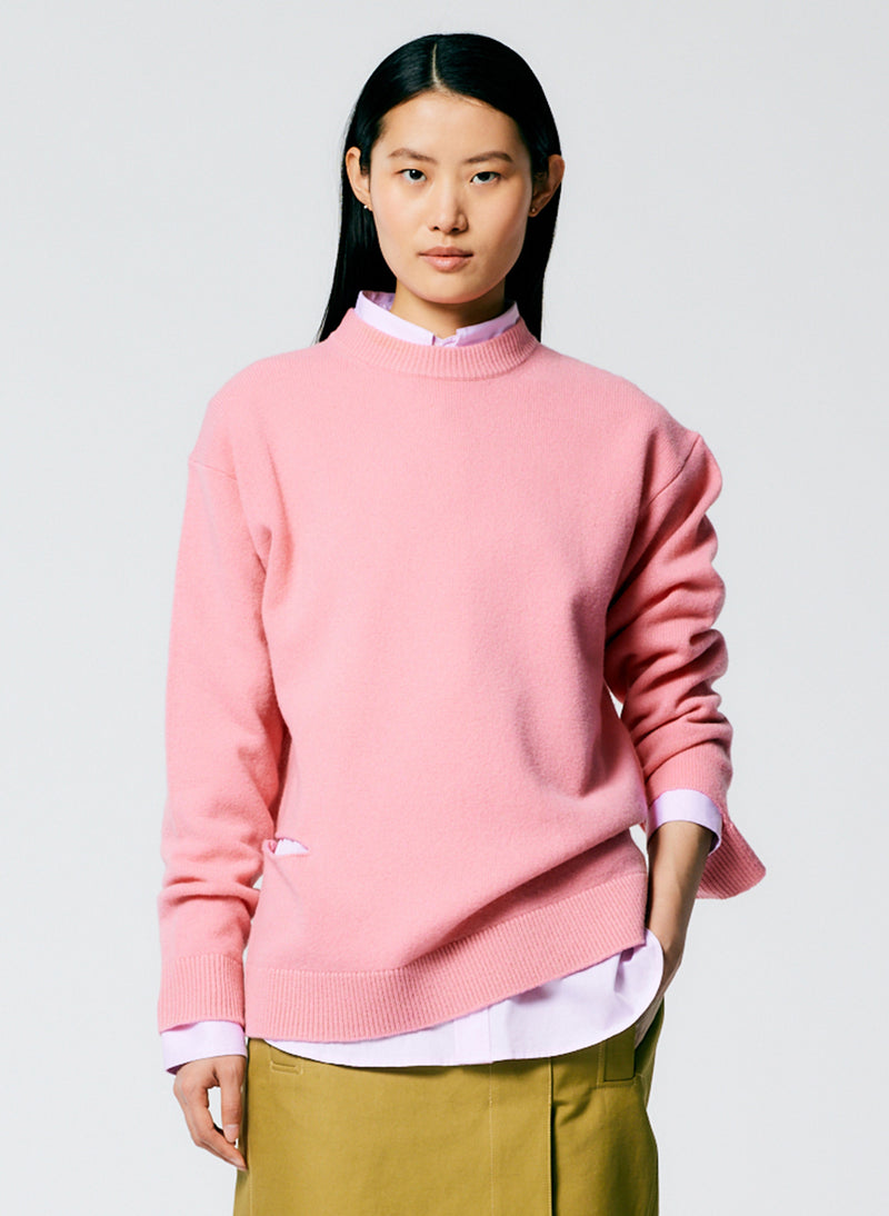 Soft Lambswool Crewneck Easy Pullover Pink-1