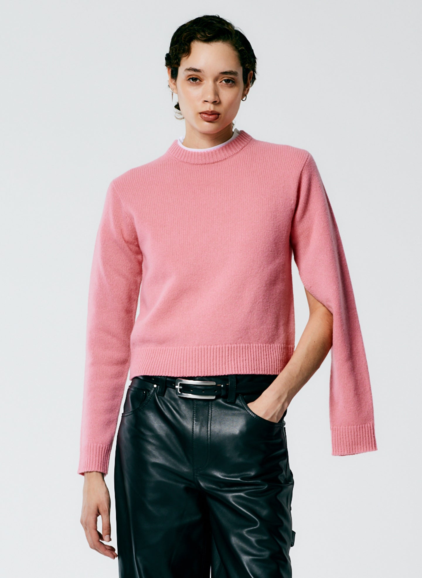 Soft Lambswool Shrunken Crewneck Pullover - Pink-1